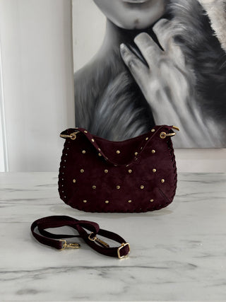 Gia Studded Sueded Hand Bag | Bordo