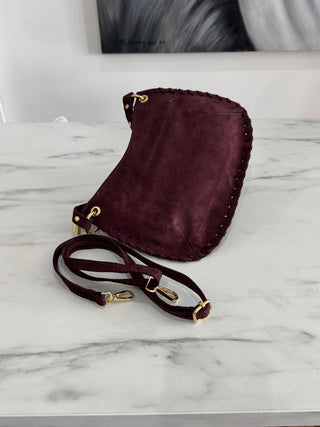 Gia Studded Sueded Hand Bag | Bordo