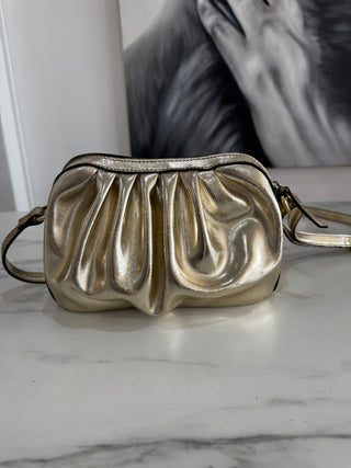 Nina Metallic Leather Hand Bag | Gold