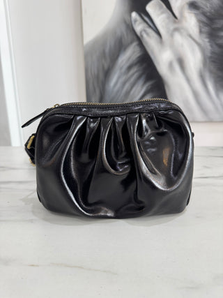 Nina Metallic Leather Hand Bag | Black