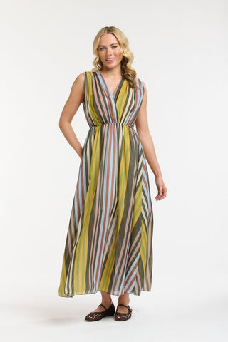 Striped Dress | Green Mustard Blue