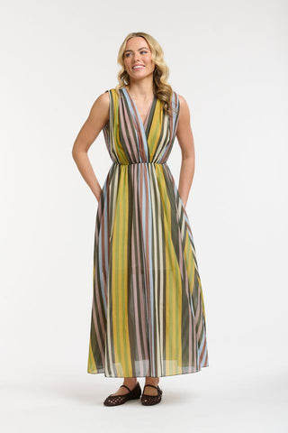 Striped Dress | Green Mustard Blue