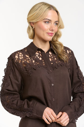 Lace Detailed Shirt | Chocolate