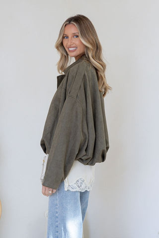 Amara Faux Suede Bomber Jacket | Khaki