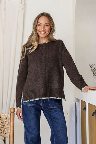 Cable Knit with Blanket Stitching | Chocolate