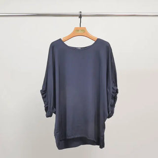 Blouse with Gathered Sleeve | Navy