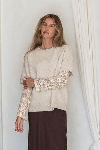 Lace Sleeve Jumper | Latte