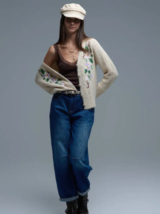 Floral Embroidered Cardigan | Cream PRE ORDER
