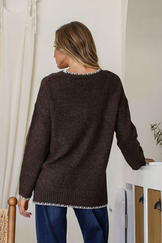 Cable Knit with Blanket Stitching | Chocolate