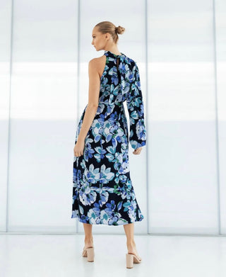 Martina One Shoulder Dress | Blue Floral