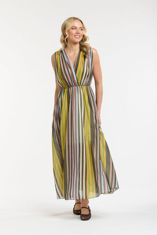 Striped Dress | Green Mustard Blue