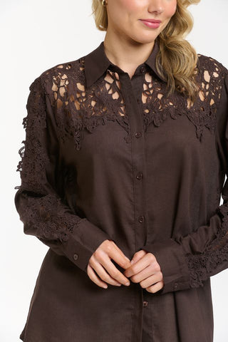 Lace Detailed Shirt | Chocolate