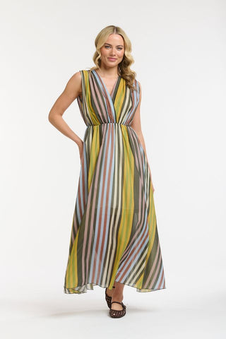 Striped Dress | Green Mustard Blue
