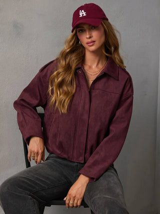 Amara Faux Suede Bomber Jacket | Wine