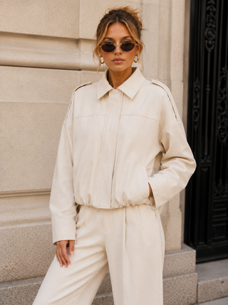 Amara Faux Suede Bomber Jacket | Cream