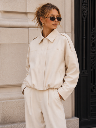 Amara Faux Suede Bomber Jacket | Cream