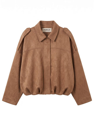 Amara Faux Suede Bomber Jacket | Soft Tan