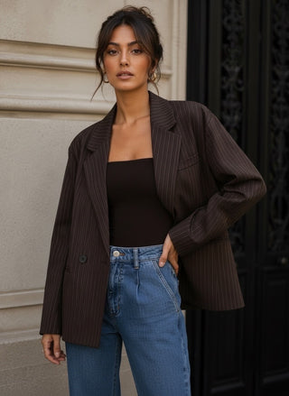 Pin Stripe Blazer | Chocolate