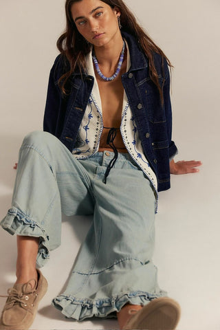Ruffle Hem Pants | Light Denim