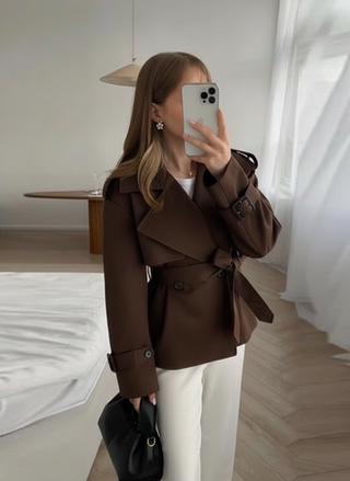 Mariah Cropped Trench | Chocolate