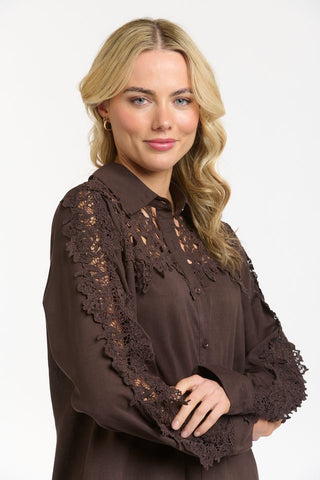 Lace Detailed Shirt | Chocolate