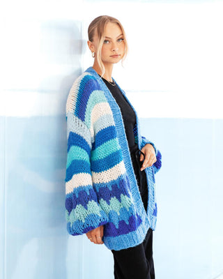 Blue Multi Hand Knitted Cardigan