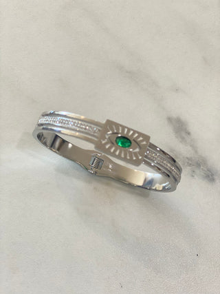 Melpomeni  Green Evil Eye Bracelet | Silver
